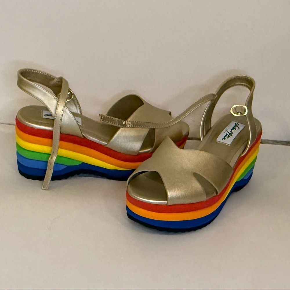 Gold Platform Sandals with Rainbow Soles